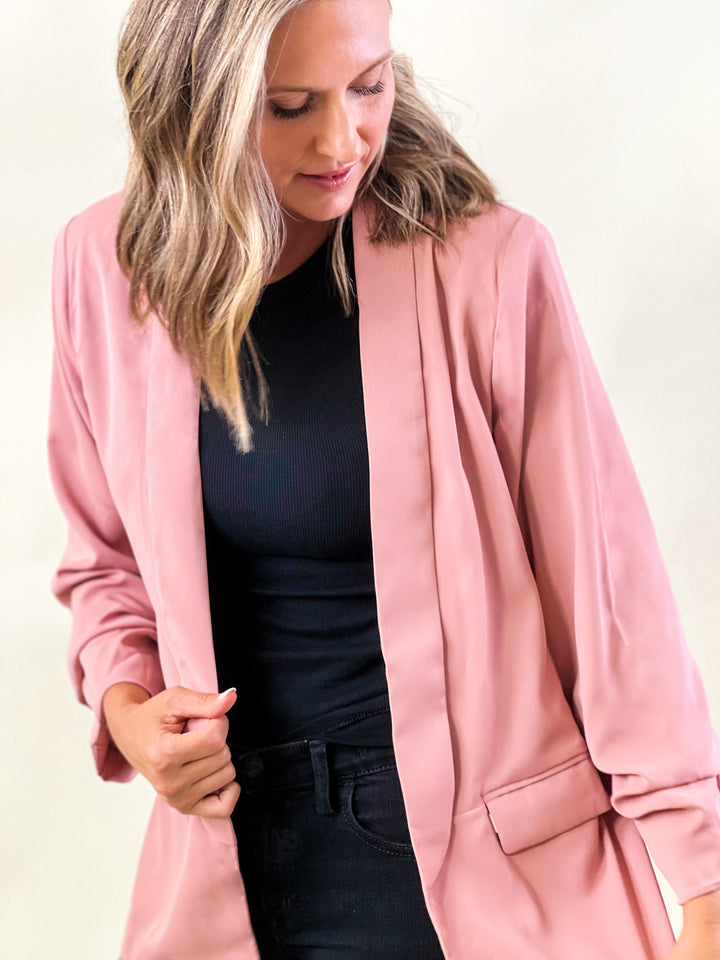 Ruched-Sleeve Blazer