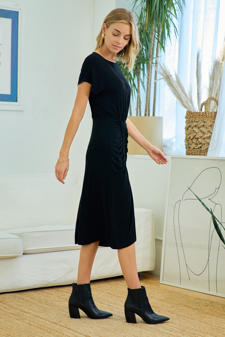 Boat Neck Ruched Midi