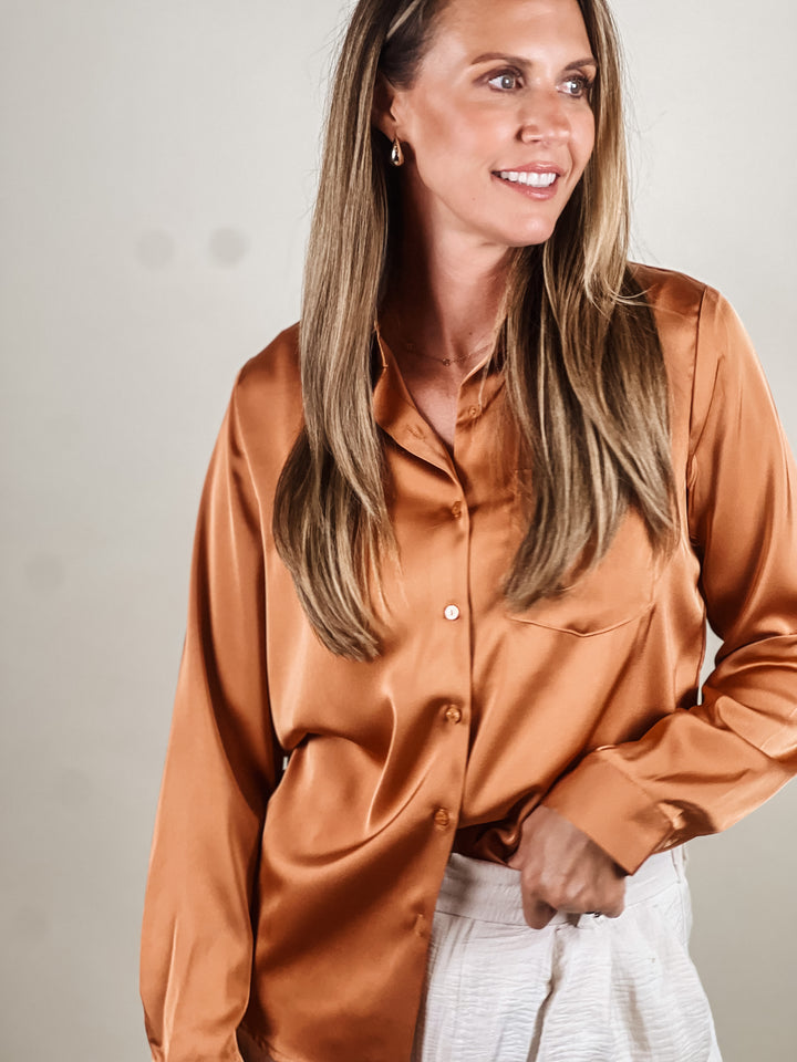 Latte Satin Button-up