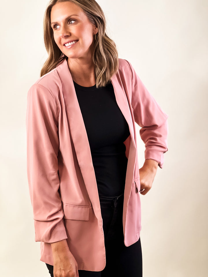 Ruched-Sleeve Blazer