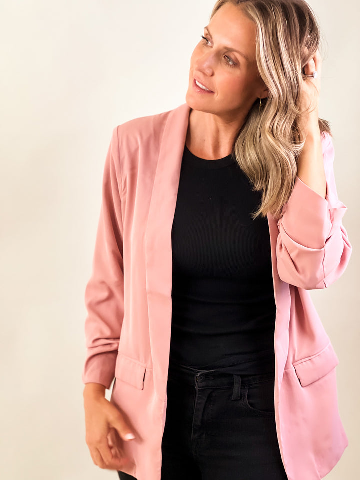 Ruched-Sleeve Blazer